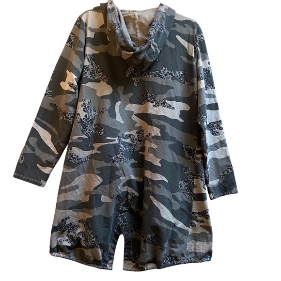 Gigi Moda Camo hooded open front cotton cardigan Sz One Size 22” PTP - Picture 2 of 11